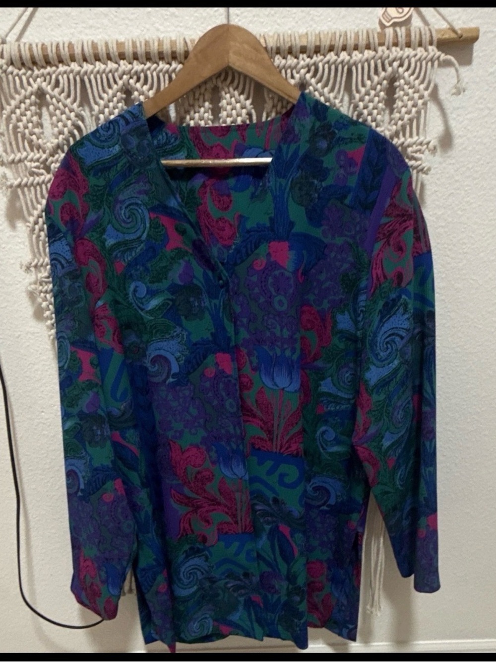 Vintage-Inspired Multicolor Paisley Blouse - Blue, Green & Pink